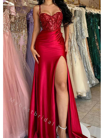 Red Sexy Sweetheart Side slit Mermaid Long Floor Length Prom Dress,PDS11465