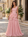 Pretty Pink Square Neck 3D Floral Chiffon A Line Prom Dress,PDS118816