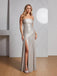 Elegant Ruched Strapless Sleeveless Side Slit Metallic Mermaid Long Prom Party Dress,PDS11833