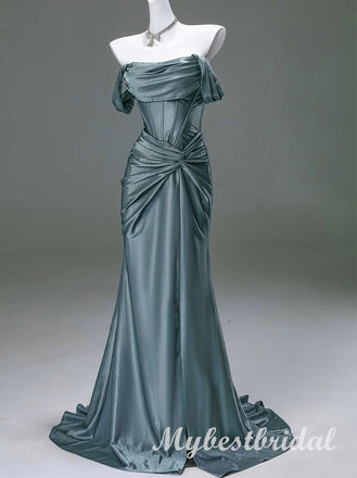 Elegant Off Shoulder Sleeveless Side Slit Mermaid Long Prom Dress,PDS11742