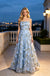 Floral Appliqué Tulle Spaghetti Strap Mesh A-Line Long Prom Dress,PDS118617