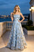 Floral Appliqué Tulle Spaghetti Strap Mesh A-Line Long Prom Dress,PDS118617