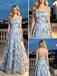 Floral Appliqué Tulle Spaghetti Strap Mesh A-Line Long Prom Dress,PDS118617