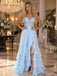 Luxury Lace Corset Spaghetti Strap Ruffled Chiffon Slit Long Prom Dress,PDS118749