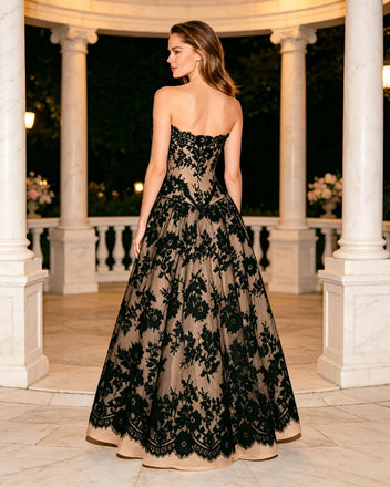 Black Lace Sweetheart Strapless Ballgown Tulle Formal Prom Dress,PDS118628