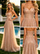 Champagne Strapless Shimmer Tulle High Slit Pleated Long Prom Dress,PDS118629