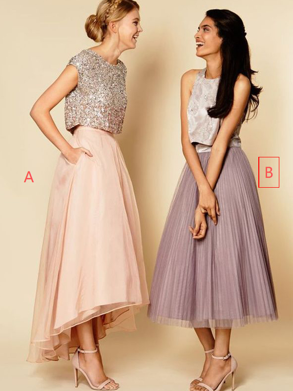 Mismatched Two-Pieces High Low Sequin Cap Sleeves Long Prom Party Dress,PDS11821