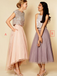 Mismatched Two-Pieces High Low Sequin Cap Sleeves Long Prom Party Dress,PDS11821
