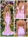 Light Pink Deep V Cutout Satin Mermaid Long Prom Party Dress,PDS118630