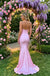 Light Pink Deep V Cutout Satin Mermaid Long Prom Party Dress,PDS118630