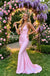 Light Pink Deep V Cutout Satin Mermaid Long Prom Party Dress,PDS118630