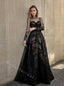 Black Elegant Sweetheart Long sleeves A-line Long Floor Length Prom Dress,PDS11498