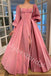 Elegant Square Long sleeves Side slit A-line Long Prom Dress,PDS1087