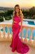 Fuchsia One Shoulder Cutout Satin Mermaid Evening Prom Dress,PDS118631