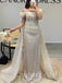 Sparkly Ivory Off Shoulder Sleeveless Mermaid Long Prom Dress,PDS11672