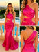 Fuchsia One Shoulder Cutout Satin Mermaid Evening Prom Dress,PDS118631