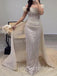 Sparkly Ivory Off Shoulder Sleeveless Mermaid Long Prom Dress,PDS11672