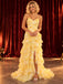 Romantic Sweetheart Floral Print Tiered Chiffon Slit Prom Gown,PDS118752