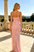 Blush Pink Spaghetti Strap Bow Lace Slim Long Prom Dress,PDS118633