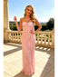 Blush Pink Spaghetti Strap Bow Lace Slim Long Prom Dress,PDS118633