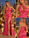 Bold One Shoulder Cutout Ruched Satin Mermaid Slit Evening Dress,PDS118756