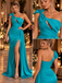 Eye Catching One Shoulder Bow Cutout Satin Ruched Slit Long Gown,PDS118757