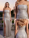 Elegant Ruched Strapless Sleeveless Side Slit Metallic Mermaid Long Prom Party Dress,PDS11833