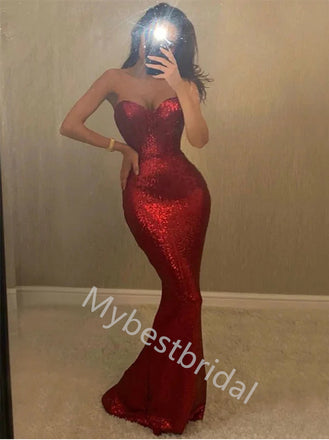 Red Sexy Sweetheart Sleeveless Mermaid Long Prom Dress,PDS1121