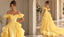 Pretty Yellow Chiffon Off Shoulder Ruffled Mermaid Train Evening Dress,PDS118787