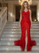 Sexy Red Halter 3D Floral Ruched Chiffon Slit Mermaid Evening Dress,PDS118817
