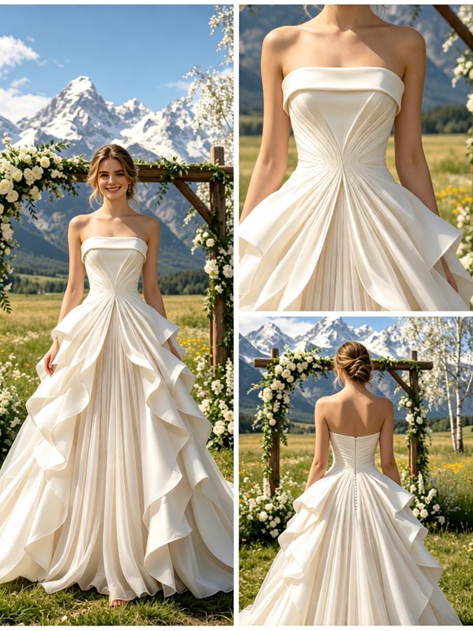 Sparkly Pleats Sleeveless Organza A-Line Floor Length Wedding Dresses, WD0387