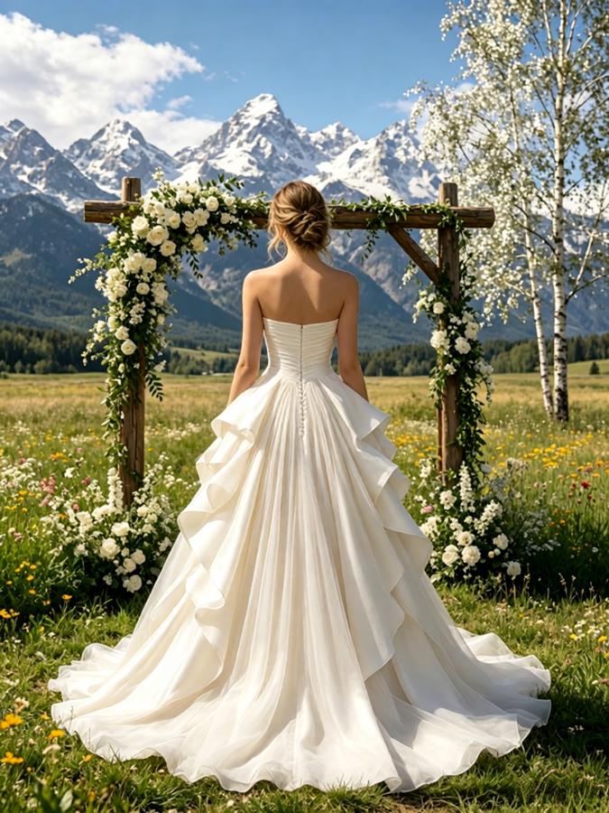 Sparkly Pleats Sleeveless Organza A-Line Floor Length Wedding Dresses, WD0387