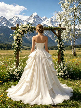 Sparkly Pleats Sleeveless Organza A-Line Floor Length Wedding Dresses, WD0387