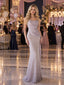 Glam Silver Draped Neck Ombre Beaded Mermaid Prom Dress,PDS118546