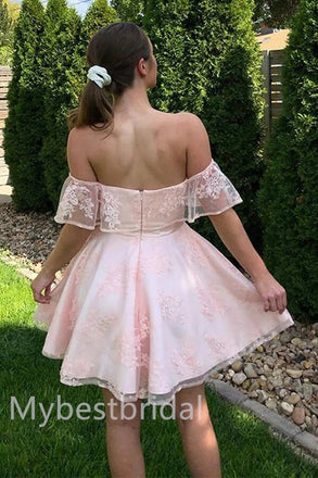 Pink Off shoulder Sleeveless A-line Short Mini Homecoming Dress,  HDS0102