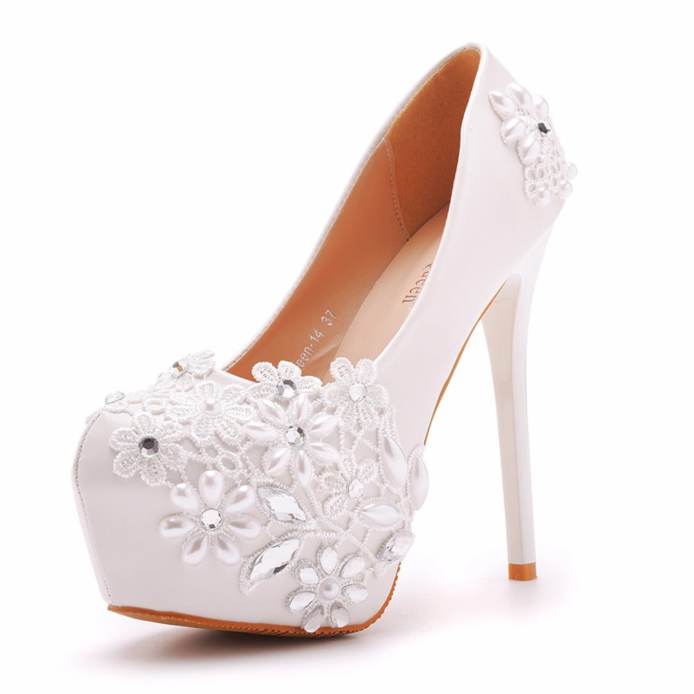 Women's Wedding Shoes Decorative Heel Wedding Heels Bridal Shoes With Beading WS0001