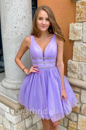 Sexy Sleeveless V-neck A-line Short Mini Homecoming Dress,  HDS0119