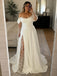 Sexy Off Shoulder Lace Sleeves A-line Floor Length Wedding Dresses, WD0360