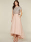Mismatched Two-Pieces High Low Sequin Cap Sleeves Long Prom Party Dress,PDS11821
