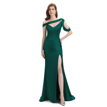 Dark Green Mismatch Sleeveless Side Slit Mermaid Bridesmaid Dressess, BDS0393