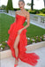 Red Sexy Strapless Sleeveless A-line Side slit Long Floor Length Prom Dress,PDS1145