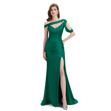 Emerald Mismatch Sleeveless Side Slit Mermaid Bridesmaid Dressess, BDS0394