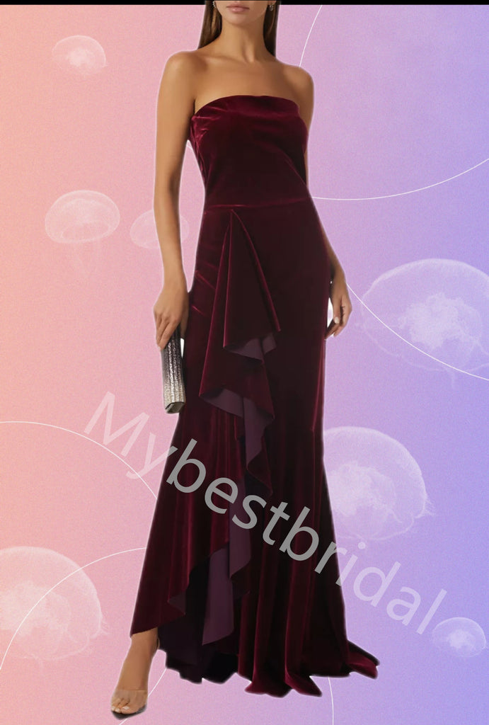Elegant Strapless Sleeveless Sheath Long Prom Dress,PDS1129