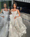 Newest Spaghetti Straps A-line Lace Appliques Side Slit Wedding Dresses,WDS0122