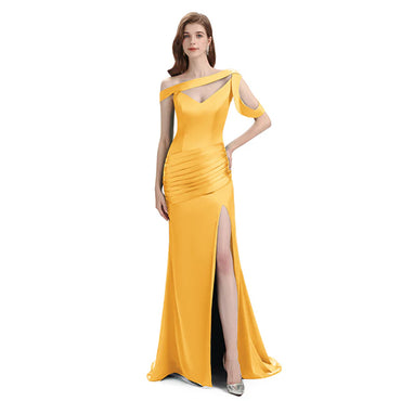 Marigold Mismatch Sleeveless Side Slit Mermaid Bridesmaid Dressess, BDS0395