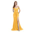 Marigold Mismatch Sleeveless Side Slit Mermaid Bridesmaid Dressess, BDS0395