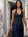 Sexy V-neck Halter Lace Appliques Sleeveless A-Line Long Prom Party Dress,PDS11822