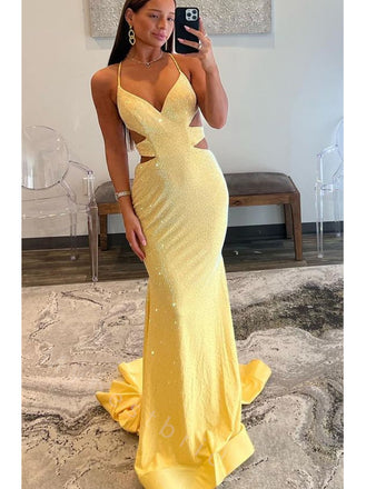 Sexy V-neck Sleeveless Mermaid Long Prom Dress,PDS11523