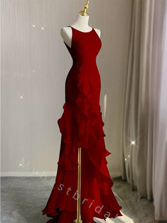 Elegant Scoop Sleeveless Ruffle Mermaid Long Prom Dress,PDS11525