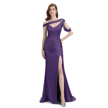 Plum Mismatch Sleeveless Side Slit Mermaid Bridesmaid Dressess, BDS0396
